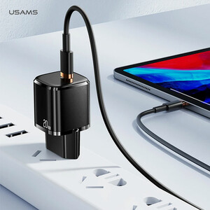 شارژر دیواری یوسمز مدل USAMS-XFK توان 20 وات با کابل تایپ سی به لایتنینگ