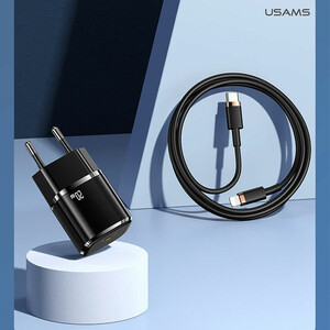 شارژر دیواری یوسمز مدل USAMS-XFK توان 20 وات با کابل تایپ سی به لایتنینگ