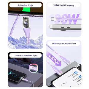 کابل شارژ USB-C به USB-C یوسمز مدل SJ640  طول 1.2 متر توان 100 وات