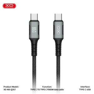 کابل شارژ مگنتی USB-C به USB-C ایکس او NB-Q267 طول 1 متر توان 60 وات