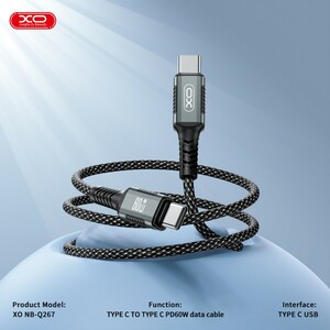 کابل شارژ مگنتی USB-C به USB-C ایکس او NB-Q267 طول 1 متر توان 60 وات