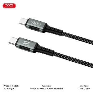 کابل شارژ مگنتی USB-C به USB-C ایکس او NB-Q267 طول 1 متر توان 60 وات