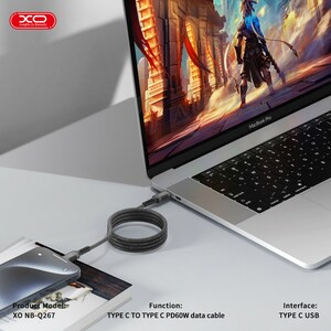 کابل شارژ مگنتی USB-C به USB-C ایکس او NB-Q267 طول 1 متر توان 60 وات