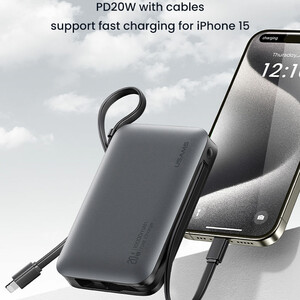 پاوربانک یوسمز مدل CD228 ظرفیت 10000 توان 20 وات با کابل متصل