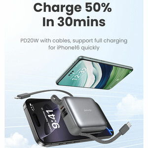 پاوربانک یوسمز مدل CD240 ظرفیت 10000 توان 20 وات با کابل متصل