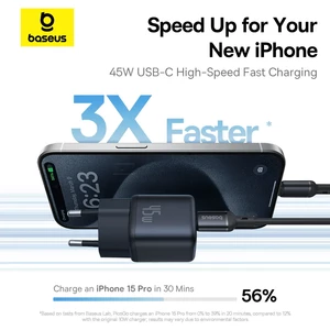 شارژر دیواری بیسوس PicoGo مدل CCGAN45CE توان 45 وات