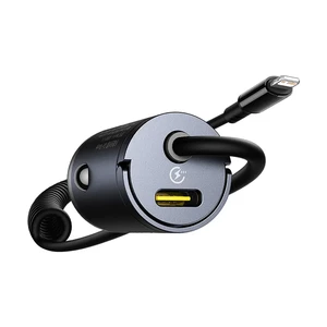 شارژر فندکی بیسوس مدل Tiny Star VCHXX-C-L توان 30 وات با کابل متصل لایتنینگ