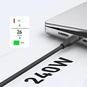 کابل شارژ USB-C به USB-C انکر PowerLine III Flow مدل A8552 طول 0.9 متر توان 240 وات