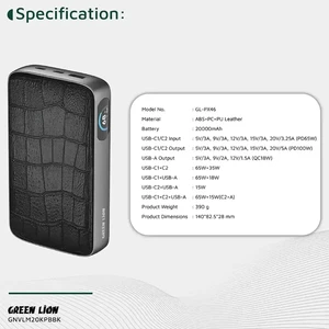 پاوربانک گرین لاین مدل Valmont ظرفیت 20000 میلی آمپر توان 100 وات