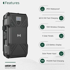 پاوربانک خورشیدی Solar 5-Panel گرین لاین ظرفیت 20000 میلی آمپر ساعت توان 20 وات