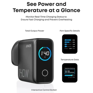 شارژر دیواری انکر Zolo مدل B2697 توان 140 وات با کابل تایپ سی سه پین