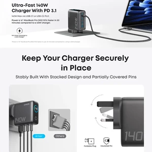 شارژر دیواری انکر Zolo مدل B2697 توان 140 وات با کابل تایپ سی سه پین