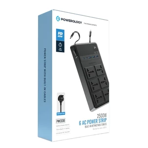 چندراهی برق 6 سوکت و شارژر پاورولوژی مدل PWCUQC030 توان 2500 وات