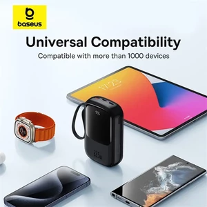 پاوربانک بیسوس مدل Qpow Pro PPQD2-10C با کابل تایپ سی ظرفیت 10000 میلی آمپر توان 22.5 وات