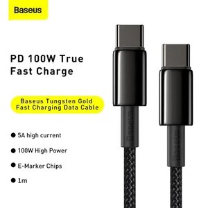 کابل شارژ USB-C به USB-C بیسوس مدل Tungsten Gold CATWJ-A01 طول 2 متر توان 100 وات