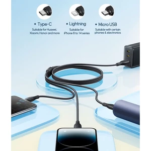کابل شارژ سه سر بیسوس مدل P10376303121-01 طول 0.8 متر توان 3.5 آمپر