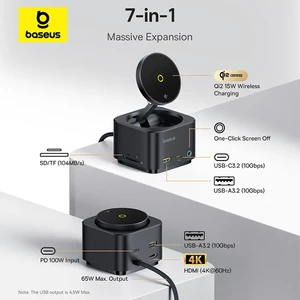 هاب تایپ سی 7 پورت و شارژر وایرلس بیسوس MagPro Series II مدل BS-OH122 B00072900121-00