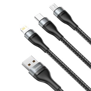 کابل شارژ سه سر باسئوس مدل CA1T3-G1 توان 66 وات طول 1.2 متر