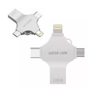 فلش مموری + مبدل گرین لیون مدل GN4IN1USB128SL ظرفیت 128 گیگابایت