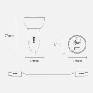 شارژر فندکی باسئوس مدل TZCCZM-0G با کابل Type-C توان 160 وات