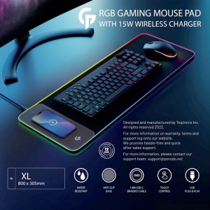 ماوس پد گیمینگ با شارژر بی سیم 15واتی پرودو Porodo RGB Gaming Mouse Pad PDX115