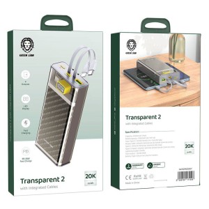 پاوربانک گرین لاین مدل Transparent 2 ظرفیت 20000 میلی آمپر توان 22.5 وات
