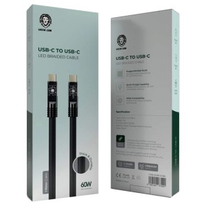 کابل شارژ USB-C به USB-C گرین لاین LED Braided طول 1 متر توان 60 وات