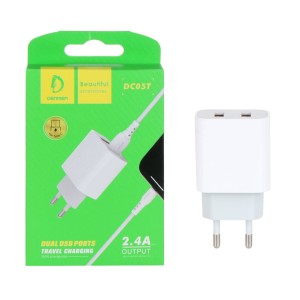 شارژر دیواری 12W فست دو پورت DENMEN به همراه کابل شارژ Type-C مدل DC05T با گارانتی یک ساله