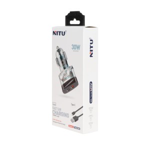 شارژر فندکی فست دو پورت NITU مدل NDC32 30W همراه با کابل