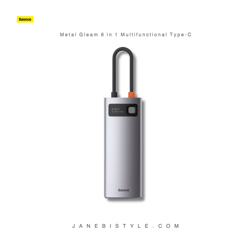 هاب 6 پورت بیسوس Baseus Metal Gleam 6 in 1 Multifunctional Type-C HUB CAHUB-CW0G توان 100 وات