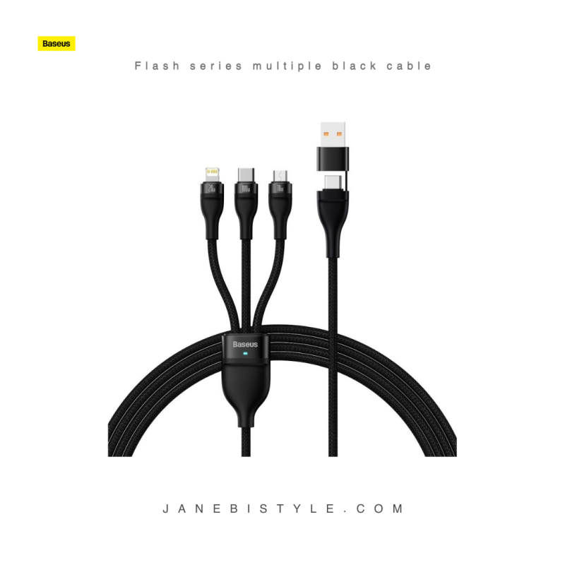 کابل شارژ سریع چند سر 1.2 متری 100 وات بیسوس Baseus Flash Series 100 W 1.2 m black CASS030101