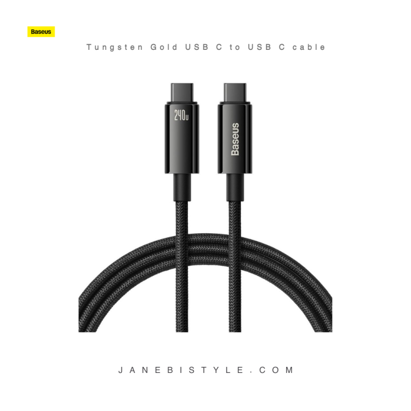 کابل سوپر فست شارژ تایپ سی به تایپ سی 240 وات 3 متر بیسوس Baseus Tungsten Gold USB C to USB C cable 480Mbs 240W 3m CAWJ040201