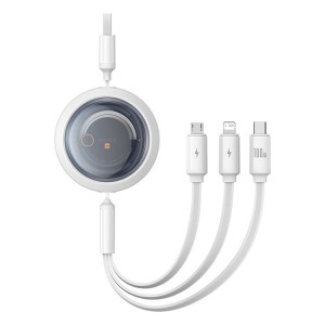 Baseus Core Series 100W 480Mbps USB-A to USB-C / Type-C + 8 Pin + Micro USB Telescopic Fast Charging Data Cable(White)