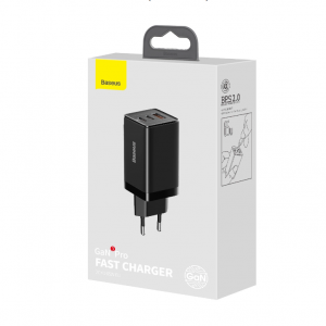 Baseus GaN3 Pro fast universal GaN charger 2 x USB Type C / USB 65W PD3.0, QC4.0+, AFC black + USB Type C - USB Type C cable 1m