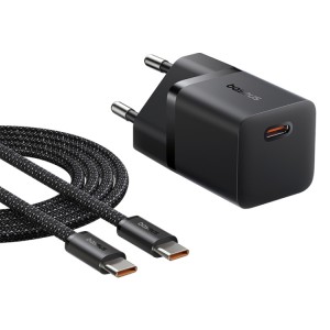 Baseus GaN5 25W mini USB-C / Type-C Gallium Nitride Fast Charger with 1m Type-C Cable, EU Plug(Cluster Black)