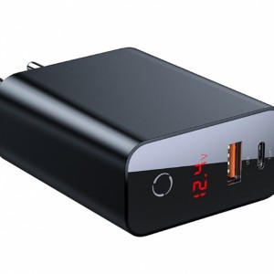 آداپتور فست شارژ 45 وات بیسوس Baseus BS-EU907 USB-C/USB-A LED Adapter Baseus BS-EU907 Speed PPS Intelligent Power-off & Digital Display Quick Charger PD3.0+QC3.0