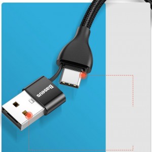 کابل شارژ و انتقال داده دوسر بیسوس Baseus 2in1 Dual Output Cable USB+Type-C to iP 18W Baseus 2in1 Dual Output Cable USB / USB Typ C PD 18W - Lightning 2A 1m CATLYW-G01