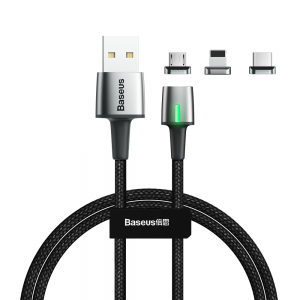 کابل مگنتی سه سر بیسوس Baseus Zinc Magnetic Cable Kit TZCAXC-A01 توان 2.4 آمپر طول 1 متر