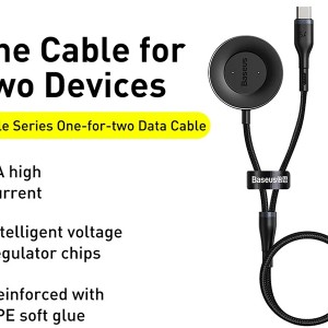 کابل تایپ سی و داک شارژ ساعت بیسوس Baseus Cafule One-for-two Data Cable USB to C+ Watch Charging Dock