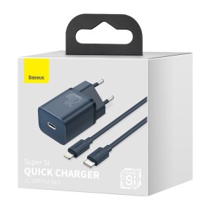 شارژر دیواری فست شارژ بیسوس همراه کابل لایتنینگ Baseus Super Si Quick Charger 1C 20W TZCCSUP-A03