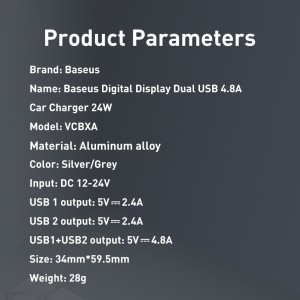 شارژر فندکی دو پورت و کابل سه سر بیسوس Baseus Digital Display Car Charger With 3in1 USB Cable TZCCBX-0G