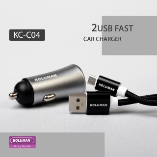 شارژر فندکی کلومن به همراه کابل تایپ سی و میکرو یو اس بی koluman car charger with micro usb & type c cable KC-C04