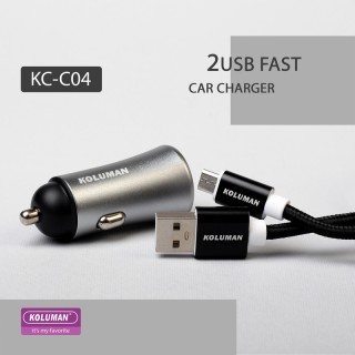 شارژر فندکی کلومن به همراه کابل MICRO USB و لایتنینگ koluman car charger with 2 cable KC-C04