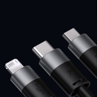 کابل شارژ و انتقال دیتا 3.5 آمپر 1.2 متر سه سر بیسوس Baseus StarSpeed cable 3in1 usb to micro USB  Lightning  USB C 3.5A 1.2m