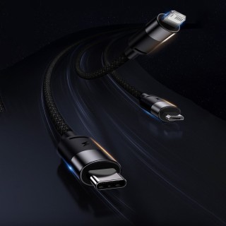 کابل شارژ و انتقال دیتا 3.5 آمپر 1.2 متر سه سر بیسوس Baseus StarSpeed cable 3in1 usb to micro USB  Lightning  USB C 3.5A 1.2m