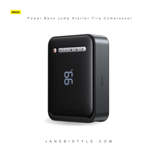 جامپ استارتر و کمپرسور باد خودر و پاوربانک 8000 میلی آمپر بیسوس Baseus 2in1 power bank Jump Starter 8000mAh tire compressor black CGCN000001