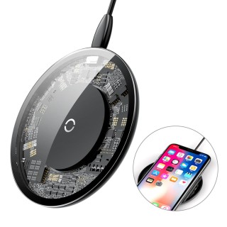 Baseus Simple Stylish Wireless Charger Qi Inductive Pad 2A 1.67A 10W with USB / Lightning Cable 1.2M transparent
