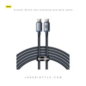 کابل سوپرفست شارژ و انتقال دیتا تایپ‌سی به تایپ‌سی 2 متری بیسوس Baseus Crystal Shine fast charging and data transfer Type C to Type C 100W 2m CAJY000701