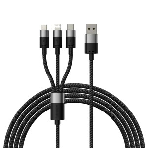 کابل شارژ و انتقال دیتا 3.5 آمپر 1.2 متر سه سر بیسوس Baseus StarSpeed cable 3in1 usb to micro USB  Lightning  USB C 3.5A 1.2m