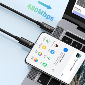 کابل سوپر فست شارژ تایپ سی به تایپ سی 240 وات 2 متر بیسوس Baseus Tungsten Gold USB C to USB C cable 480Mbs 240W 2m CAWJ040101